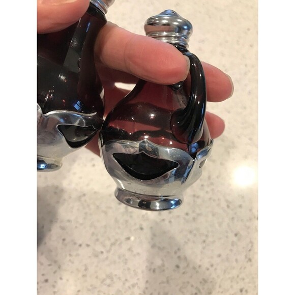 Cambridge Farber Amethyst Purple Chrome Salt Pepper Shaker Art Deco Era Elegant - Picture 6 of 6